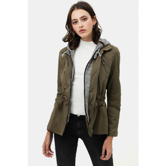 Fleece Layered Anorak Utility Jacket With Hoodie - Picture 2 of 4